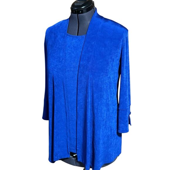 Chico's Travelers 3 Piece Pants Set Slinky Knit Royal Crotto Blue size 12/14 (2) - Picture 5 of 16